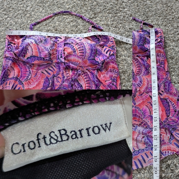 Croft & Barrow Pink Purple Butterfly Wing Sheer Split Front Tankini Bikini 14 - Picture 9 of 9